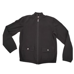 Michael Kors Mens Full Zip Cardigan Sweater Black‎ Mock Neck Cotton Pockets M